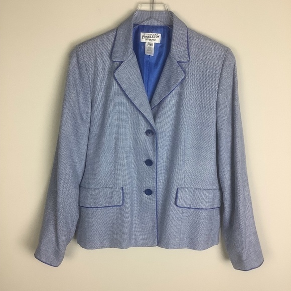 Pendleton Petite Women's Marled Wool Silk Blend Blue Career Blazer 12 NWOT - Picture 2 of 11
